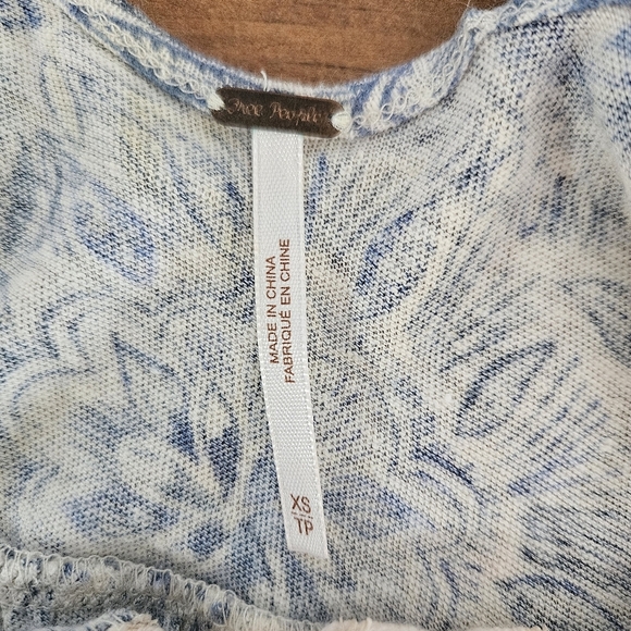 Free People Linen Cotton Blend Floral Lace Tank Blue White Size XS - Picture 2 of 7